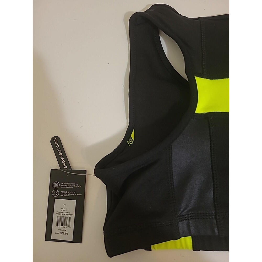 BCBG MAXAZRIA Women Black Neon Yellow Sports Bra Activewear Size Small Tags - Picture 5 of 11